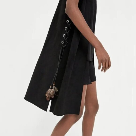 Zara Faux Suede Waist Coat with lace up strings with feathers - Picture 4 of 10